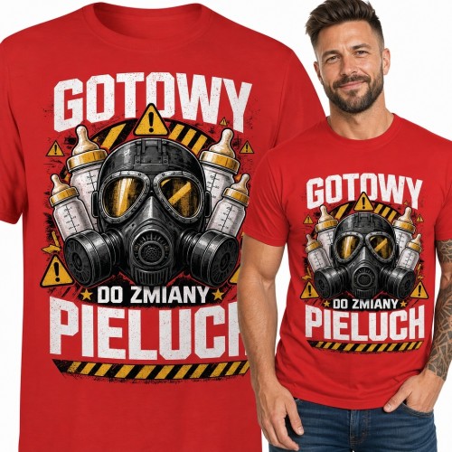 Koszulka męska „Gotowy do zmiany pieluch” z maską przeciwgazową - dla taty