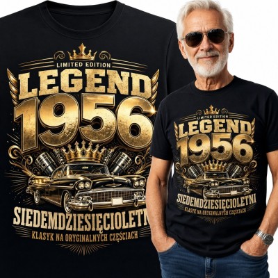 Koszulka męska na 70 urodziny „Legend 1956” - klasyczny samochód