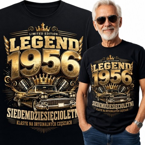 Koszulka męska na 70 urodziny „Legend 1956” - klasyczny samochód