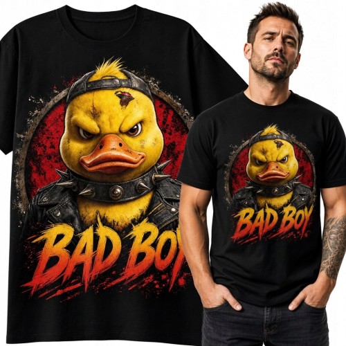 Koszulka męska z kaczką „Bad Boy” - rockowo-motocyklowy wzór