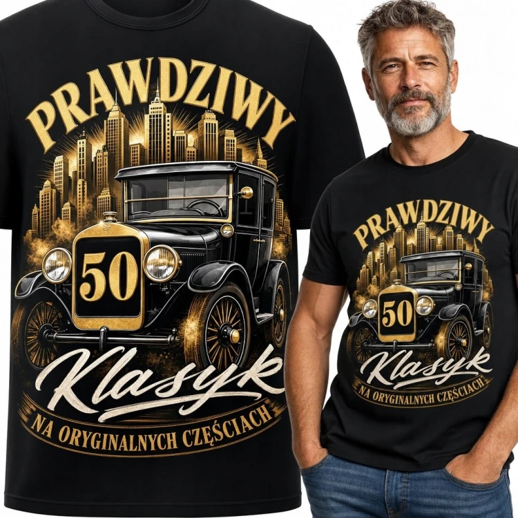 Koszulka męska na 50 urodziny „Prawdziwy klasyk” - oldtimer
