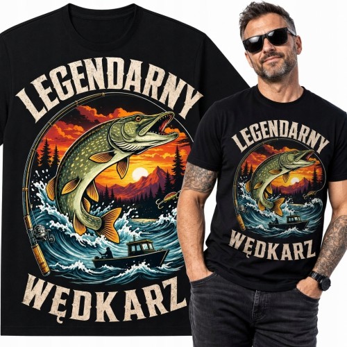 Koszulka męska ze szczupakiem „Legendarny wędkarz” - dla wędkarza