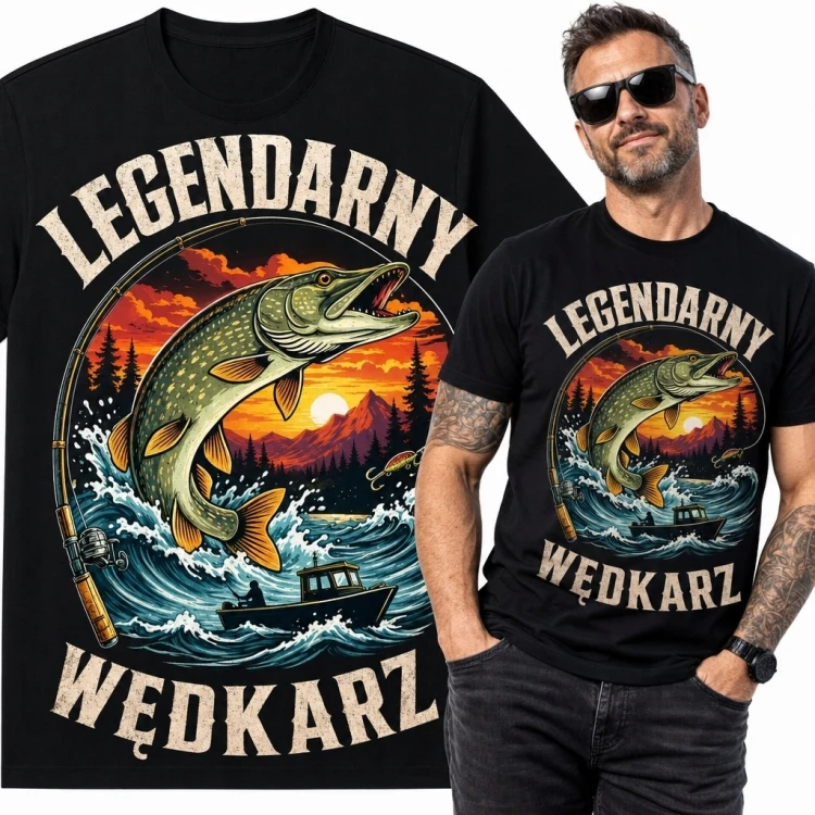 Koszulka męska ze szczupakiem „Legendarny wędkarz” - dla wędkarza