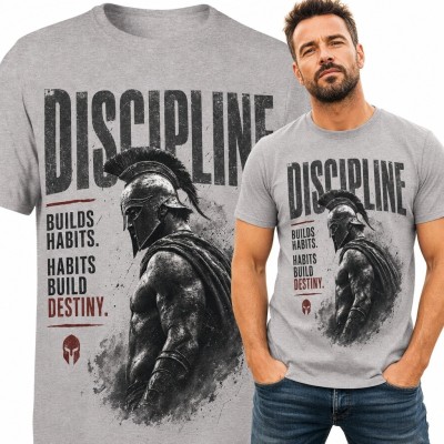 Koszulka męska ze spartańskim wojownikiem „Discipline” - motywacja i dyscyplina