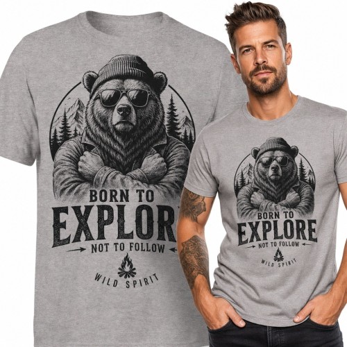 Koszulka męska z niedźwiedziem „Born to Explore” - góry i outdoor