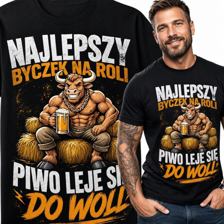 Koszulka męska dla rolnika z bykiem „Najlepszy byczek na roli”
