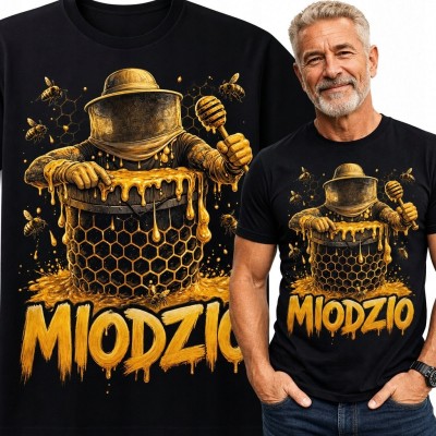 Koszulka męska dla pszczelarza „Miodzio” - pszczoły i miód