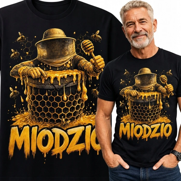 Koszulka męska dla pszczelarza „Miodzio” - pszczoły i miód