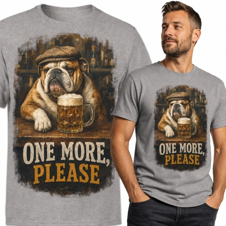 Koszulka męska z buldogiem i piwem „One more, please” - pubowy humor