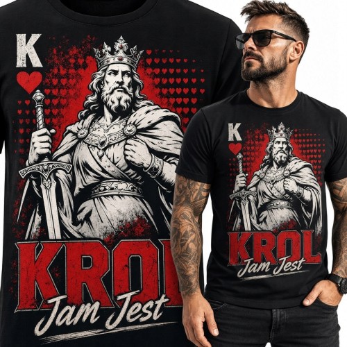 Koszulka męska z królem kier „Król jam jest” - królewski motyw karciany