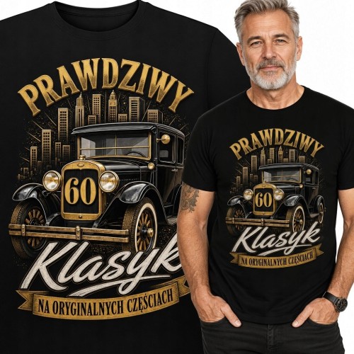 Koszulka męska na 60 urodziny z zabytkowym samochodem - „Prawdziwy klasyk”