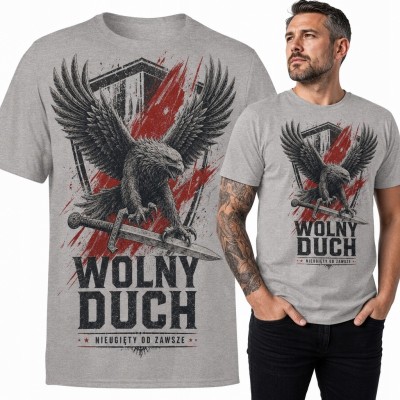 Koszulka męska z orłem i mieczem „Wolny duch” - surowy wzór