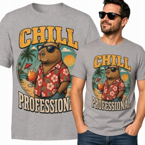 Koszulka męska z kapibarą i napisem „Chill Professional” - wakacyjny motyw