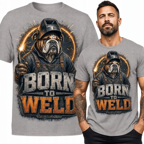 Koszulka męska dla spawacza z buldogiem „Born to Weld” - industrialny wzór