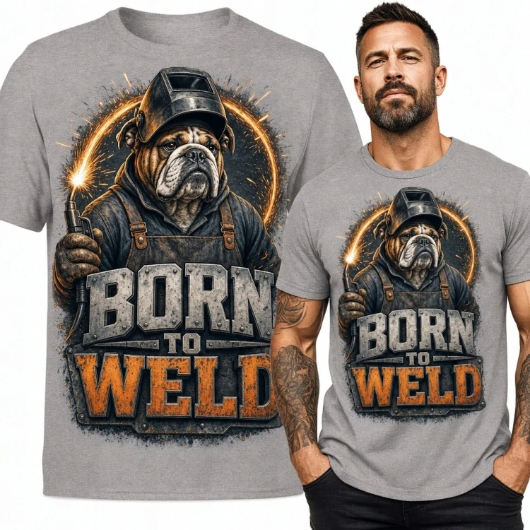 Koszulka męska dla spawacza z buldogiem „Born to Weld” - industrialny wzór