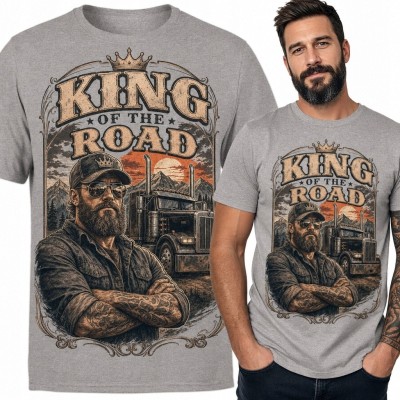 Koszulka męska z truckerem i ciężarówką „King of the Road”