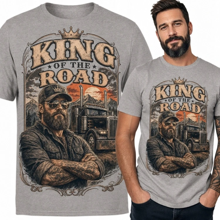 Koszulka męska z truckerem i ciężarówką „King of the Road”
