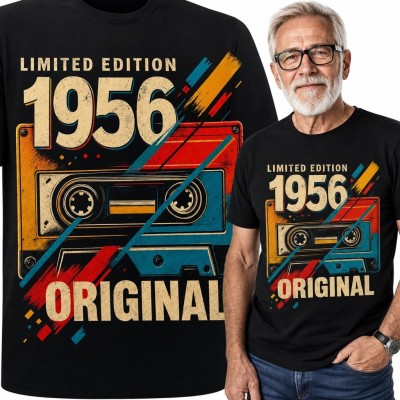 Koszulka męska na 70 urodziny - kaseta retro „1956 Original”