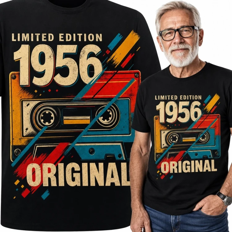 Koszulka męska na 70 urodziny - kaseta retro „1956 Original”