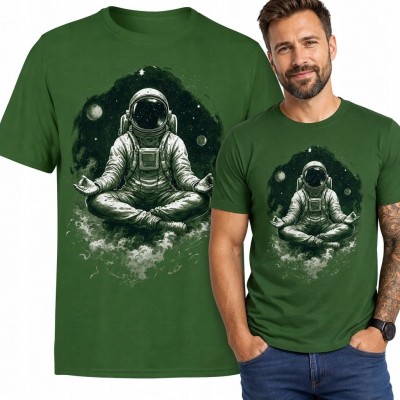 Koszulka męska z medytującym astronautą - kosmos i medytacja