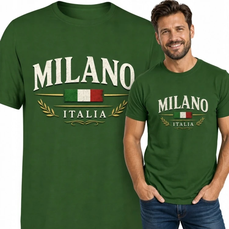 Koszulka męska z motywem Mediolanu „Milano” - włoski styl retro