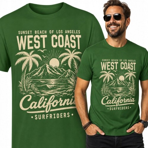 Koszulka męska z motywem Kalifornii „West Coast” - retro