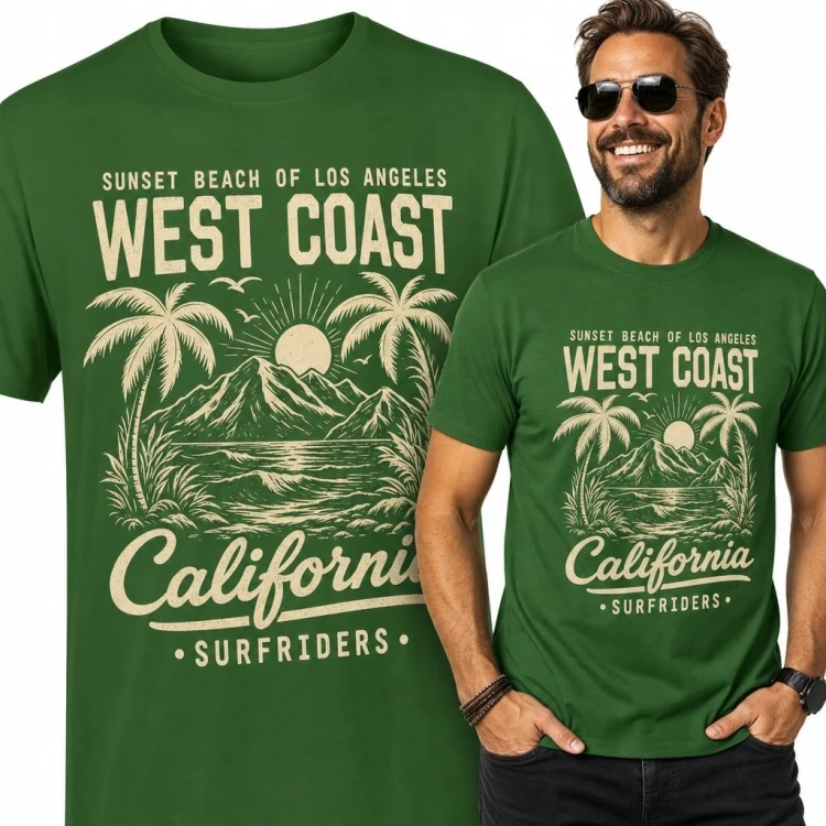 Koszulka męska z motywem Kalifornii „West Coast” - retro