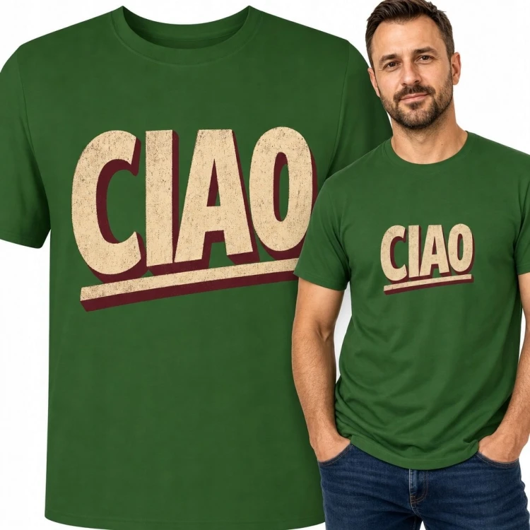 Koszulka męska z włoskim napisem „Ciao” - typografia retro