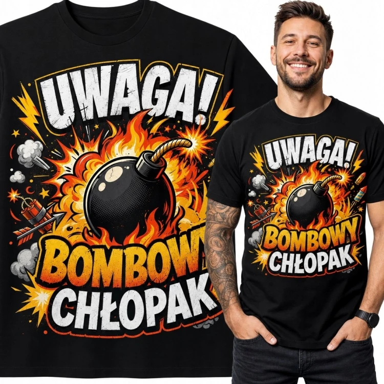 Koszulka męska z komiksową bombą „Bombowy chłopak” - śmieszny nadruk