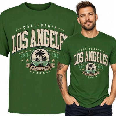 Koszulka męska „Los Angeles” z palmami - kalifornijski styl vintage