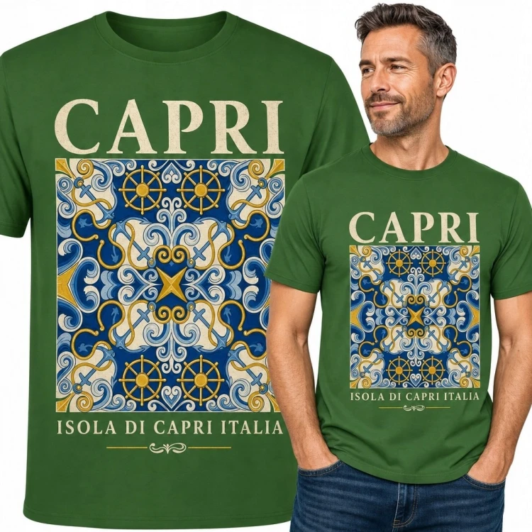 Koszulka męska „Capri” - włoski ornament w marynistycznym stylu