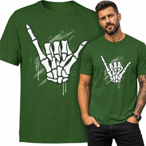 Koszulka męska ze szkieletową dłonią pokazującą gest shaka - styl grunge