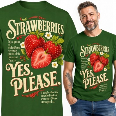 Koszulka męska z truskawkami i napisem „Strawberries - Yes, Please”