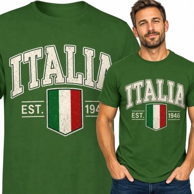 Koszulka męska z włoskim motywem retro „Italia” - zielona