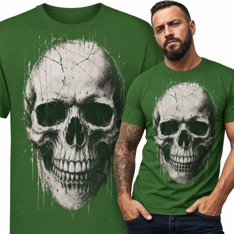 Koszulka męska z realistyczną czaszką - mroczny styl grunge