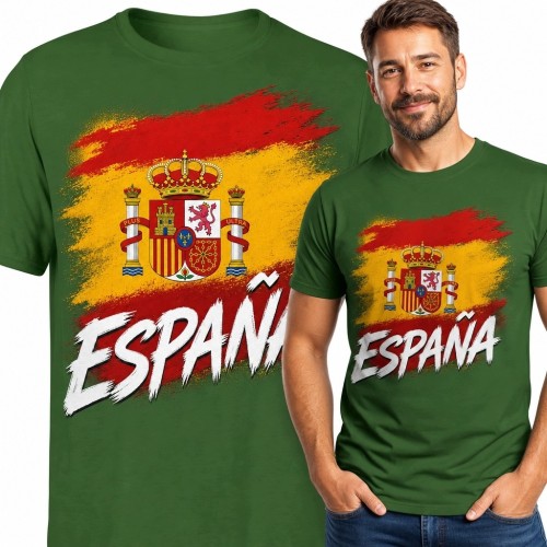 Koszulka męska z flagą Hiszpanii, herbem i napisem „España” - styl grunge