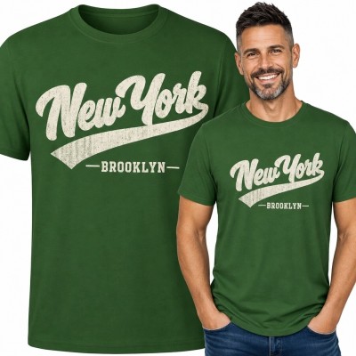 Koszulka męska z miejskim nadrukiem „New York” i „Brooklyn”