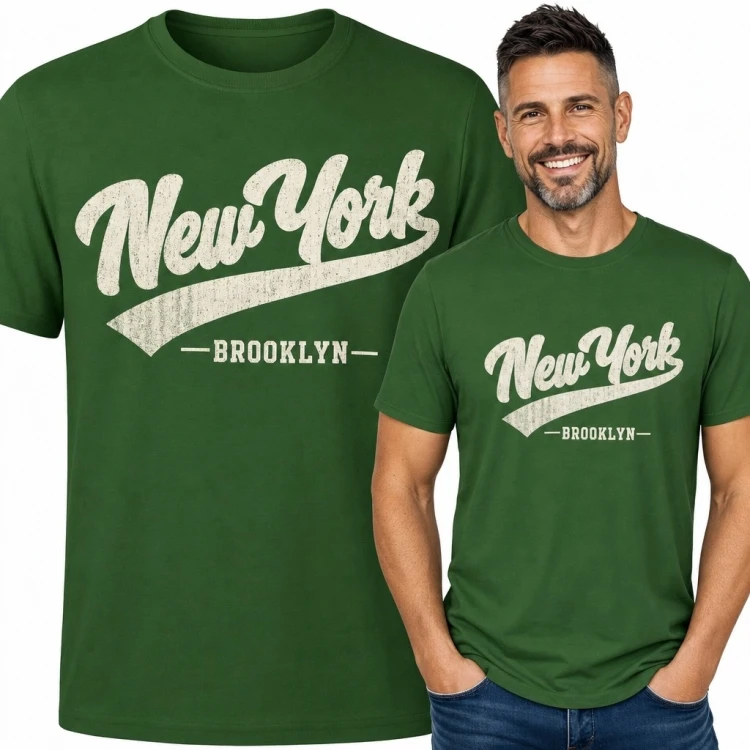 Koszulka męska z miejskim nadrukiem „New York” i „Brooklyn”