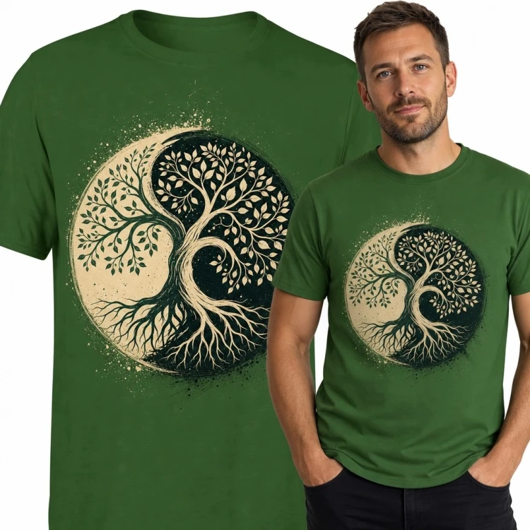 Koszulka męska z drzewem życia w motywie yin-yang - symbol równowagi natury