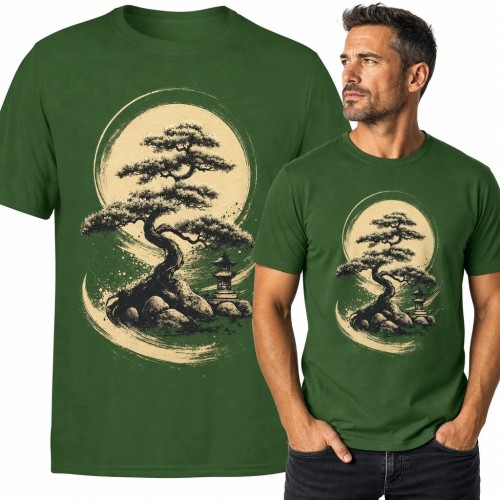 Koszulka męska z japońskim motywem bonsai - pejzaż zen