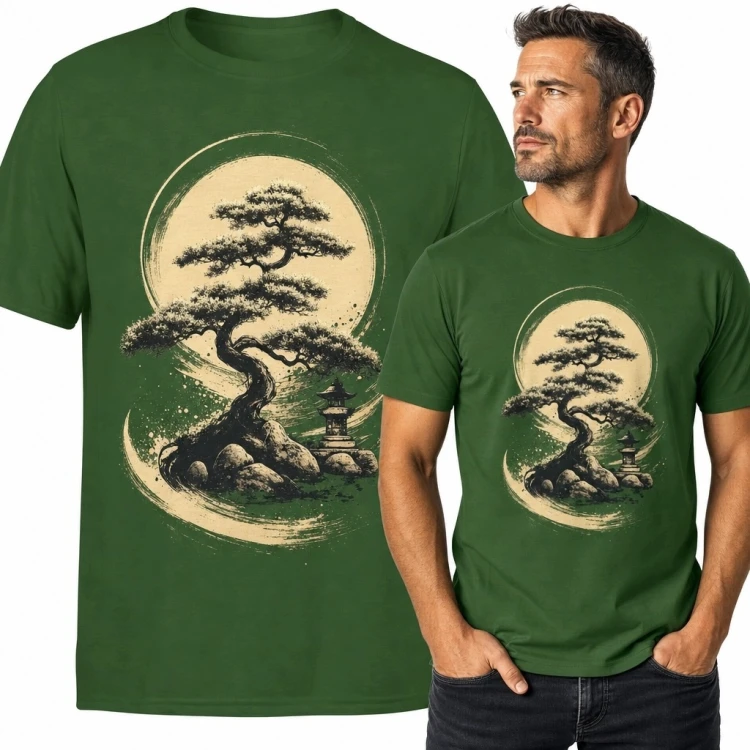 Koszulka męska z japońskim motywem bonsai - pejzaż zen