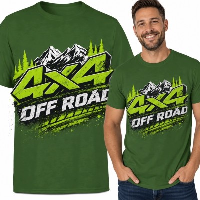 Koszulka męska dla fana off-roadu „4X4 Off Road” - góry i bieżnik
