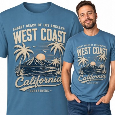 Koszulka męska „West Coast” - Kalifornia, palmy i zachód słońca