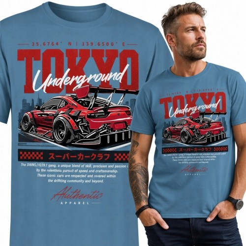Koszulka męska z autami „Tokyo Underground” - japońska motoryzacja
