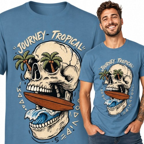 Koszulka męska „Journey - Tropical” z czaszką i motywem surfingu