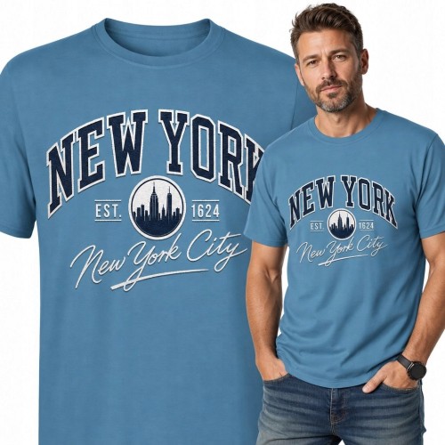 Koszulka męska „New York” z panoramą Nowego Jorku - styl retro college