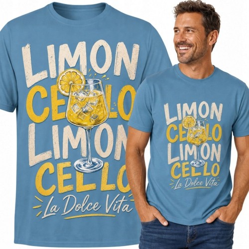 Koszulka męska z limoncello „Limon Cello” - włoski nadruk retro