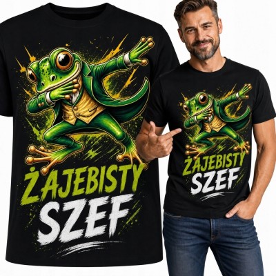 Koszulka męska dla szefa z żabą „Żajebisty szef” - śmieszny nadruk