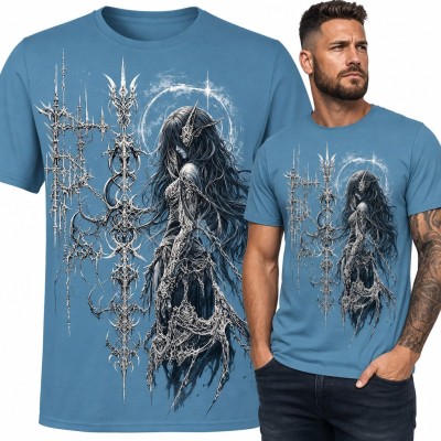 Koszulka męska z mroczną elfią postacią - gotycki motyw dark fantasy