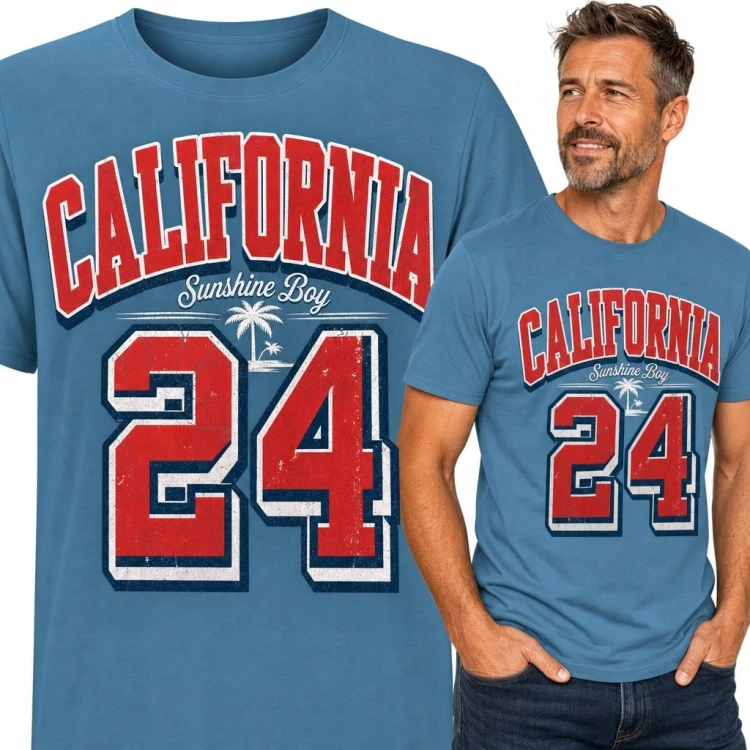 Koszulka męska „California” z numerem 24 - styl college retro